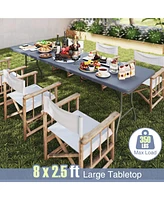 8 ft Portable Folding Table 350 Lbs Fold-in-Half Table with Hdpe Tabletop