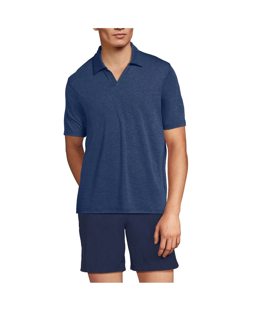 Lands' End Men's Upf 50 Short Sleeve Johnny Collar Polo Rash Guard Shirt