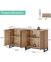 Tribesigns Sideboard Buffet Cabinet with Storage, 57.5" Farmhouse Coffee Bar 4 Doors & Shelves, Set of 2 Wood Credenza Table