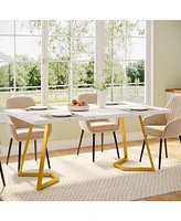 Tribesigns Gold Dining Dinner Table: 55 Inches Modern White Dining Room Table with Golden Legs, Faux Marble Small Kitchen Table for 6, Rectangular Din