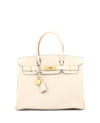 Pre-Owned Hermes Birkin 30 Handbag Light Clemence with Gold Hardware