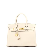 Pre-Owned Hermes Birkin 30 Handbag Light Clemence with Gold Hardware