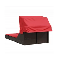 Double Sun Lounger with Canopy and Cushions Poly Rattan
