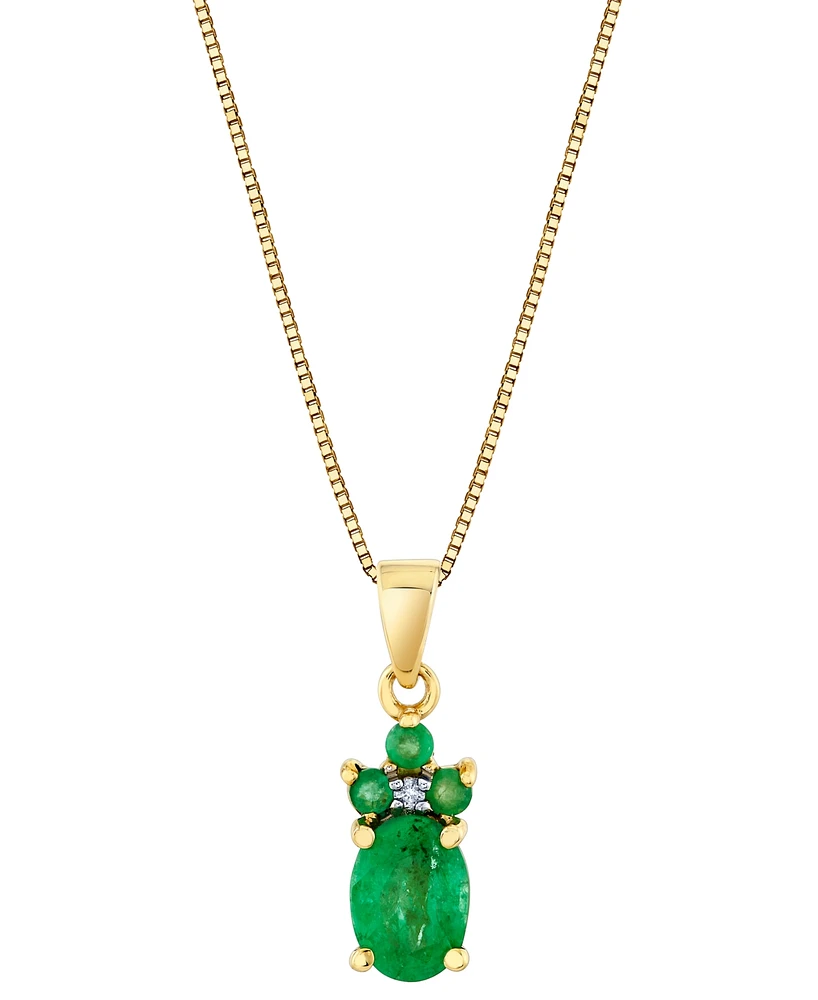 Emerald (7/8 ct. t.w.) & Diamond Accent Pendant Necklace in 14k Yellow Gold, 18"