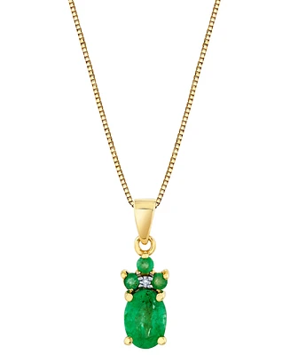Emerald (7/8 ct. t.w.) & Diamond Accent Pendant Necklace in 14k Yellow Gold, 18"