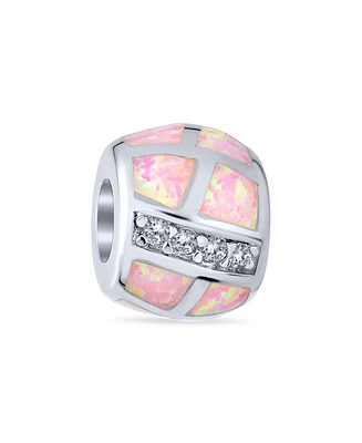 Bling Jewelry Geometric Cz Pink Opal Charm Bead Sterling Silver for European Bracelets