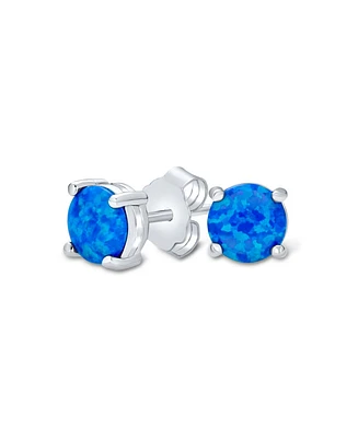 Bling Jewelry 1CT Lab Created Iridescent Blue White Orange Fire Opal Round Solitaire Stud Earrings .925 Sterling Silver 4 Prong Basket Set