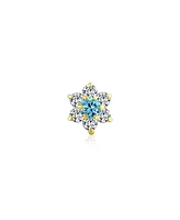 Bling Jewelry Tiny Minimalist Cz Cluster Open Flower Yellow 14K Real Gold Stud Earring 1 Piece Secure Screw Back Helix Lobe Cartilage