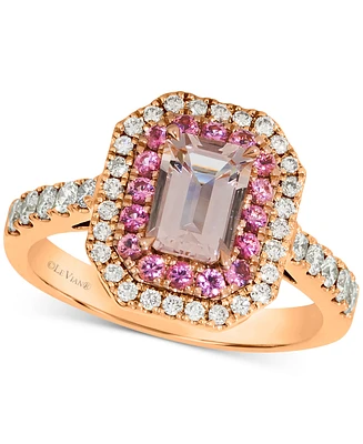 Le Vian Peach Morganite (1 ct. t.w.), Passion Fruit Tourmaline (1/3 ct. t.w.), & Nude Diamond (3/8 ct. t.w.) Halo Ring in 14k Rose Gold