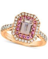 Le Vian Peach Morganite (1 ct. t.w.), Passion Fruit Tourmaline (1/3 ct. t.w.), & Nude Diamond (3/8 ct. t.w.) Halo Ring in 14k Rose Gold