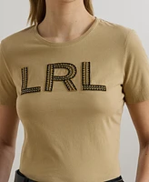Lauren Ralph Women's Beaded-Logo Cotton Jersey Tee