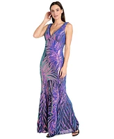 R & M Richards Petite Sequin Embellished Sleeveless Gown