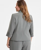 Kasper Plus Shawl-Collar Cuffed 3/4-Sleeve Jacket