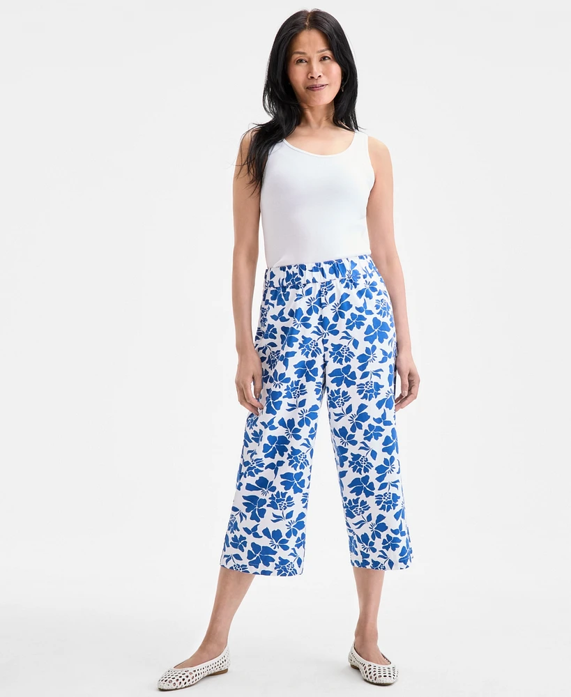 Style & Co Women's Printed Cotton Pull-On Cropped Pants, Exclusively at Macy's