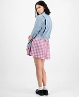 Ultra Flirt Juniors Denim Jacket Kingston Grey Plaid Mini Dress