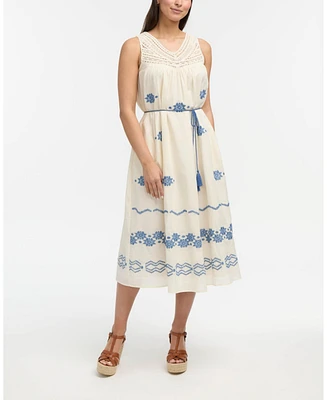 Ellen Tracy Women's Crochet Embroidered Maxi Dress