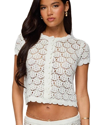 Edikted Women's Elisa Open Knit Button Up Top