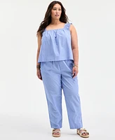 On 34th Plus Striped Square-Neck Sleeveless Top, Exclusively at Macy's