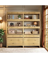 Tribesigns Modern 71" Tall Book Shelf Set of 2, Bookshelf with File Cabinet and Drawers, Oak Bookcase with Storage for Home Office, Living Room
