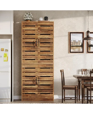 Tribesigns 70.8" Tall Farmhouse Storage Cabinet, 9-Tier with Adjustable Shelves and 2 Shutter Doors, Rustic Brown for Kitchen, Dining Room