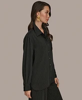 Donna Karan New York Women's Long Sleeve Pinstripe Button-Down Shirt, Regular & Petite