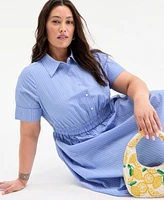On 34th Plus Striped Classic-Collar Midi Shirtdress, Exclusively at Macy's