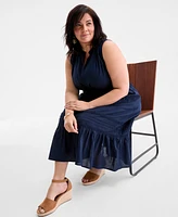 Style & Co Plus V-Neck Sleeveless Lace-Inset Midi Dress