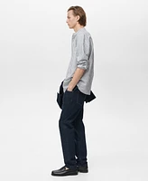 Mango Men's Striped Mandarin-Collar Linen Shirt