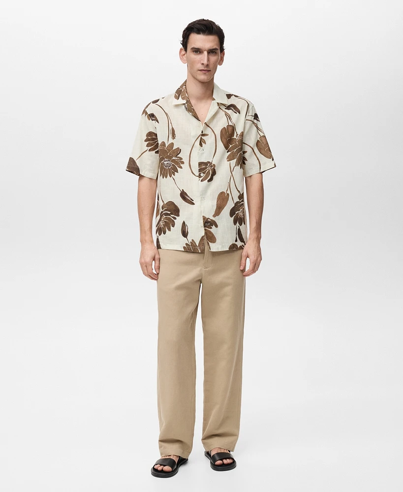Mango Men's Bowling Collar Floral-Print Shirt