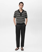 Mango Men's Striped Braided Knit Polo Shirt
