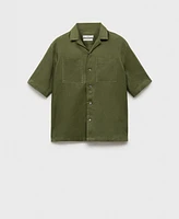Mango Men's Linen Bowling-Collar Shirt