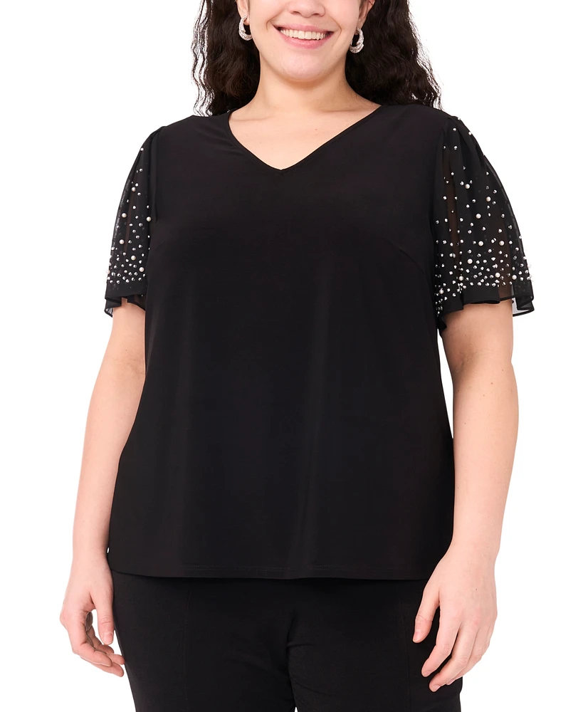 Msk Plus V-Neck Combo Short-Sleeve Evening Top