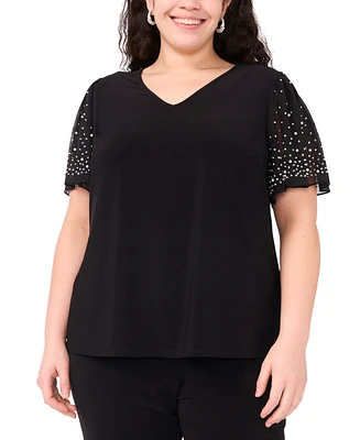 Msk Plus V-Neck Combo Short-Sleeve Evening Top