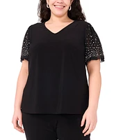 Msk Plus V-Neck Combo Short-Sleeve Evening Top