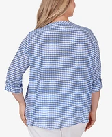 Ruby Rd. Plus Gingham Silky Henley Crew Neck Top