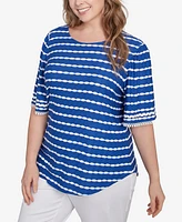 Ruby Rd. Plus Tapered Stripe Textured Crew Neck Top
