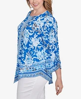 Ruby Rd. Plus Bohemian Batik Floral Border Print Crepe Tunic Top