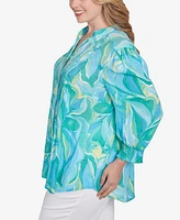 Ruby Rd. Plus Abstract Tropical Silky Button Front Top