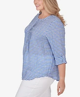 Ruby Rd. Plus Gingham Silky Henley Crew Neck Top