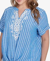 Ruby Rd. Plus Yarn Dye Stripe Embellished Tie Front Top