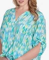 Ruby Rd. Plus Paradise Ikat Button Tie Front Top
