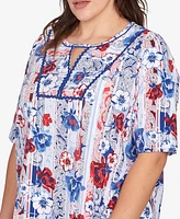 Ruby Rd. Plus Riviera Floral Stripe Print Knit Top