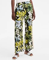 On 34th Women's Leaf-Print Crochet-Trim Wide-Leg Pants, Exclusively at Macy's
