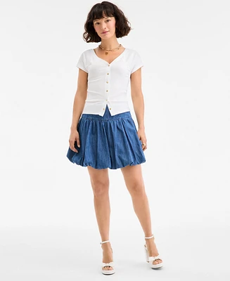 On 34th Women's Denim Bubble-Hem Mini Skirt, Exclusively at Macy's