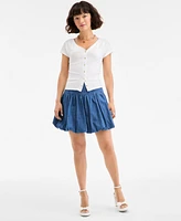 On 34th Women's Denim Bubble-Hem Mini Skirt, Exclusively at Macy's