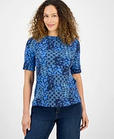 Style & Co Petite Elbow-Sleeve Patchwork Top, Exclusively at Macy's