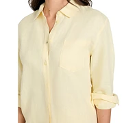 Guess Women's Long-Sleeve Linen Button-Up Shirt