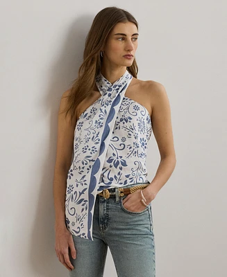 Lauren Ralph Lauren Women's Floral Linen Sleeveless Halter Blouse