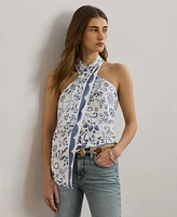 Lauren Ralph Lauren Women's Floral Linen Sleeveless Halter Blouse