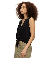 Sanctuary Women's Button-Up Tie-Front Sleeveless Top